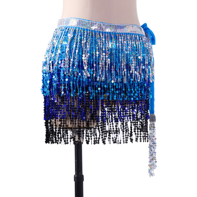 Sequins 4 layers colors belly dance hip scarf skirt with paillette tassel for halloween christmas New Year Party Y1018